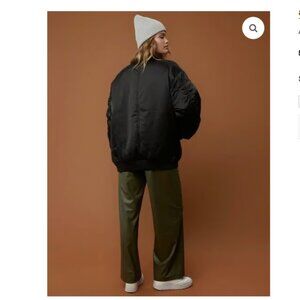 OFFLINE By Aerie Black Satin Bomber Jacket Coat size L / XL